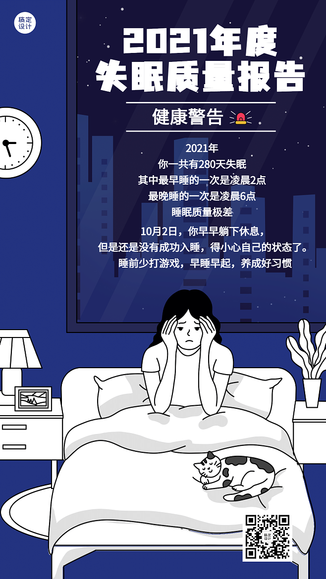 年终总结年度失眠报告手机海报