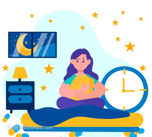 卡通手绘夜晚失眠闹钟